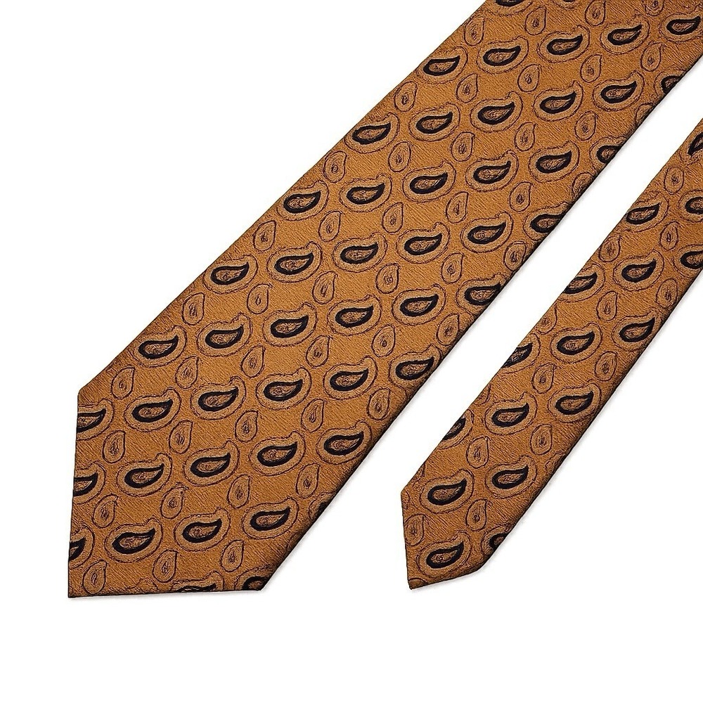 Brooks Brothers Makers Tie 58x3.75 Silk Dark Gold Paisley Blue Brown USA